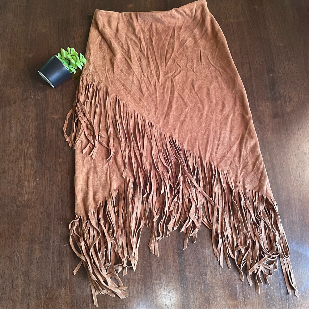 Soloiste Fringed Brown Asymmetrical Skirt Size Small